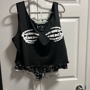 SHEIN Black Skeleton Print Pajama Set